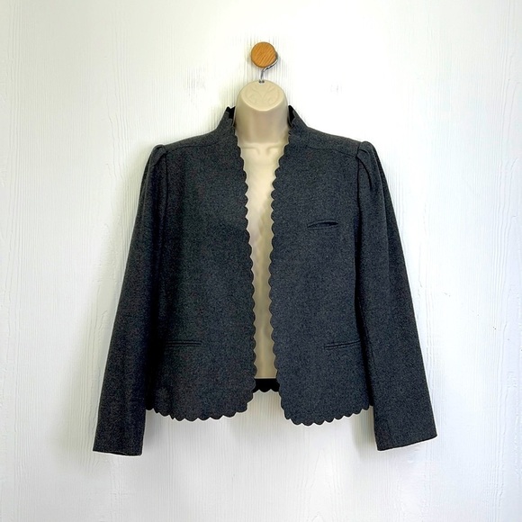 Whip O Will - Vintage Charcoal Gray Scalloped Edge Lined Blazer W Pockets SZ 14 - Picture 1 of 13